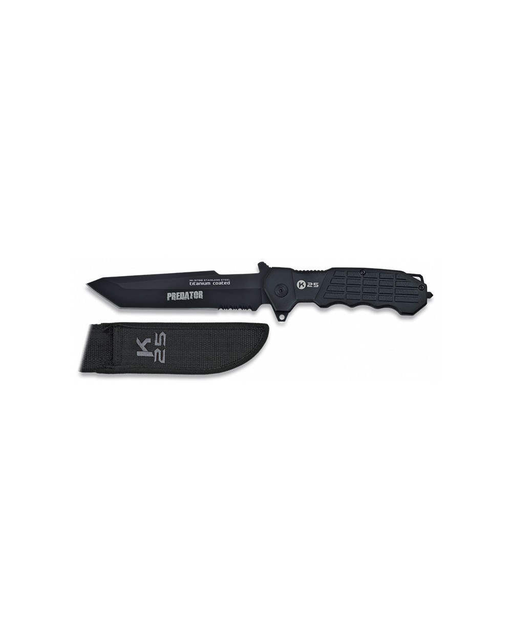 Cuchillo K25 Predator negro funda hoja 14 cm.