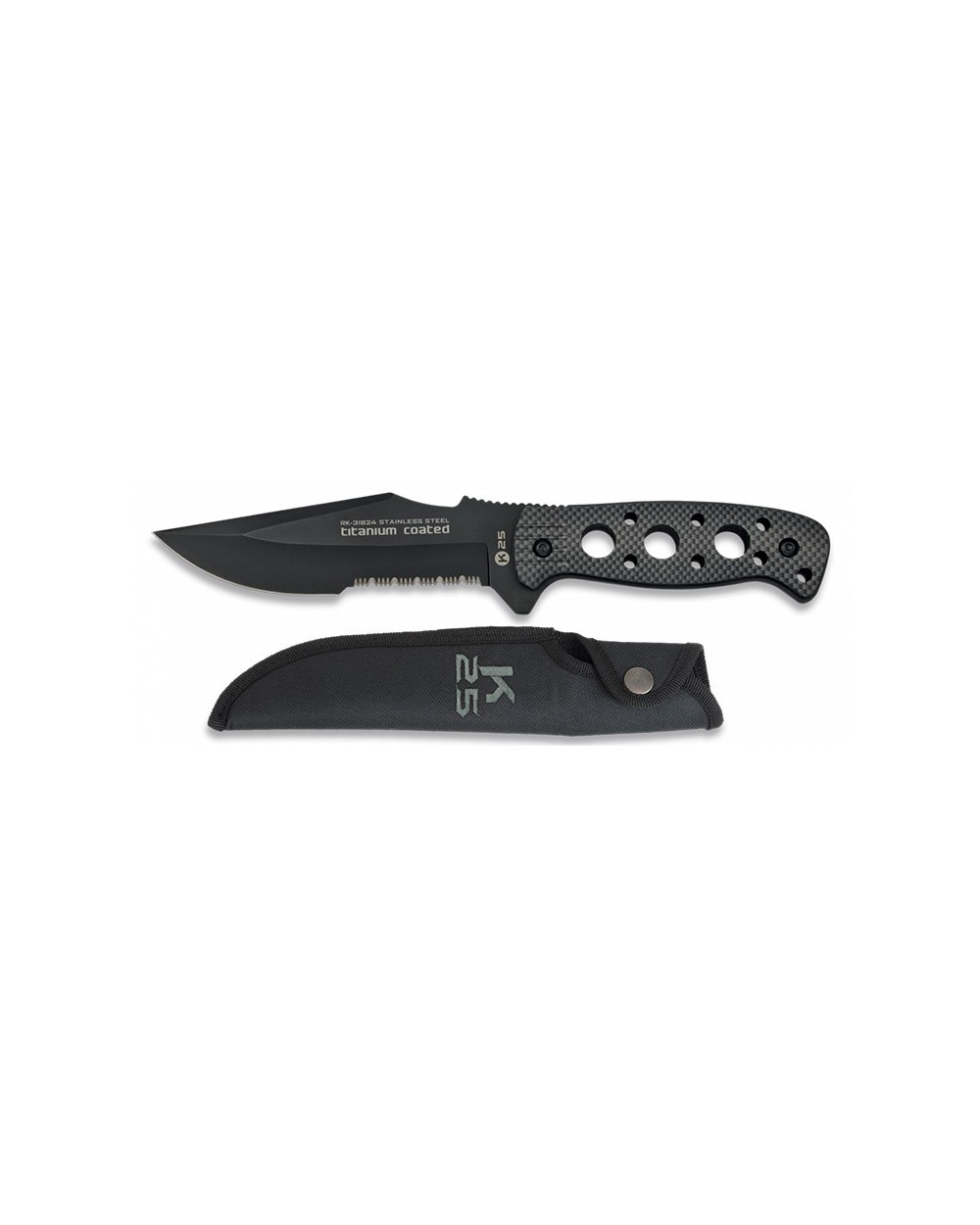 Cuchillo táctico K25 carbono design hoja 13,5 cm.