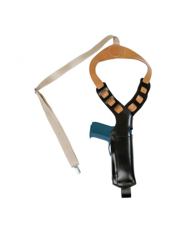 Funda sobaquera vertical de cuero cierre fleje para pistola o revolver 4"/6"/8".